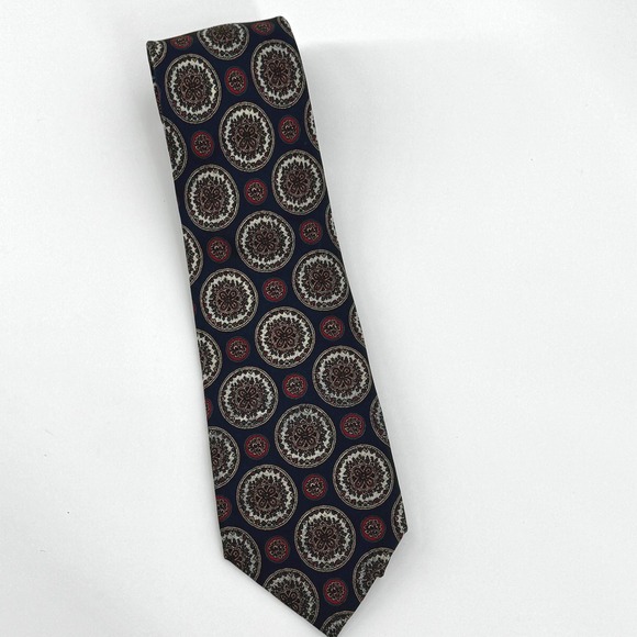 Christian Dior Monsieur Silk Tie Navy Blue Red Medallion Floral Italian Fabric - Picture 2 of 5